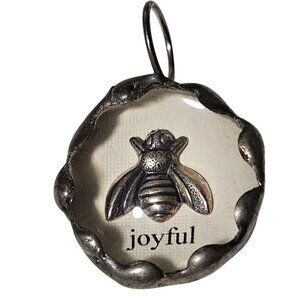 Handcrafted Pewter Bee Pendant Joyful Text Clear Resin Dome DIY Jewelry Women